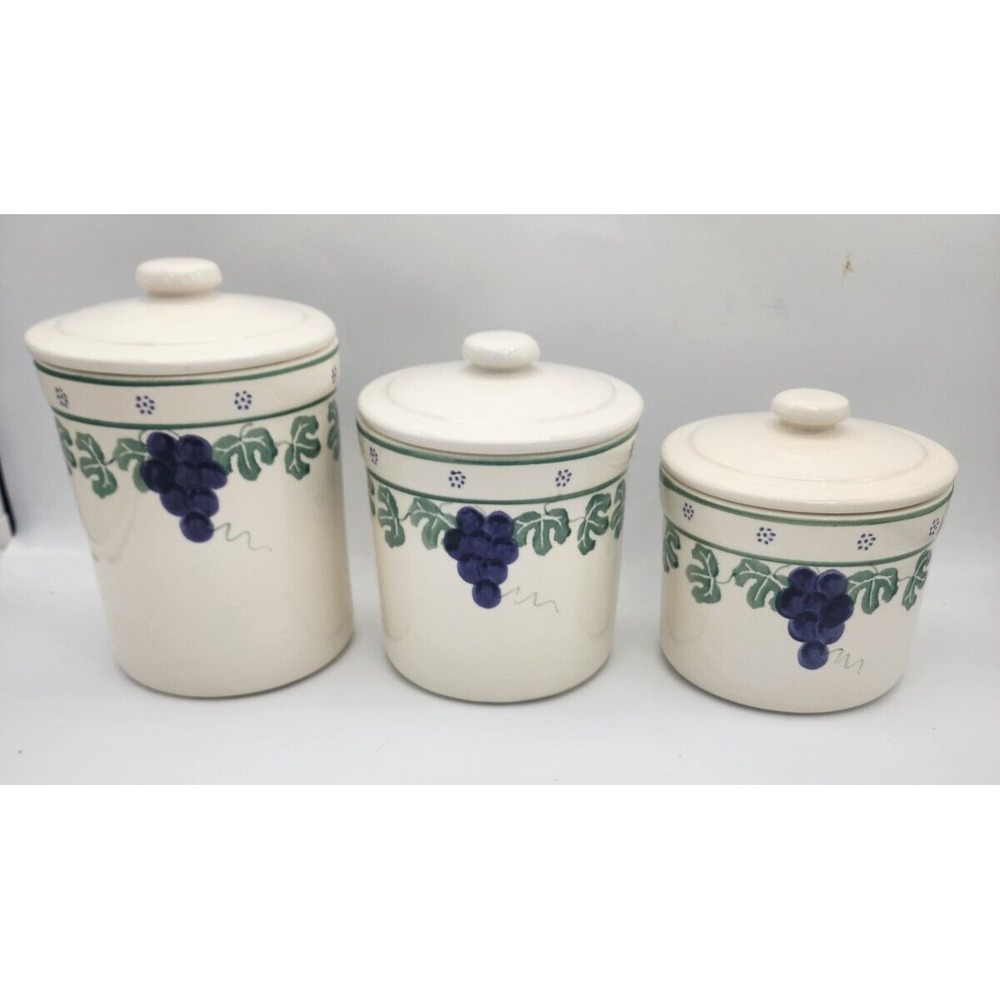 3 Large Heavy Grapes Vines Santa Ana CROCK SHOP Rubber Seal Canisters EXC JARS